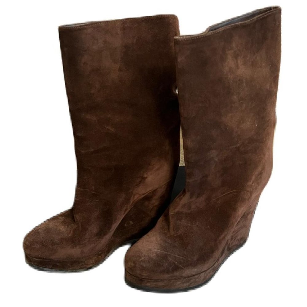 Jil Sander  Brown Suede Wedge Platform Boots/Booties EU 38 / US 8